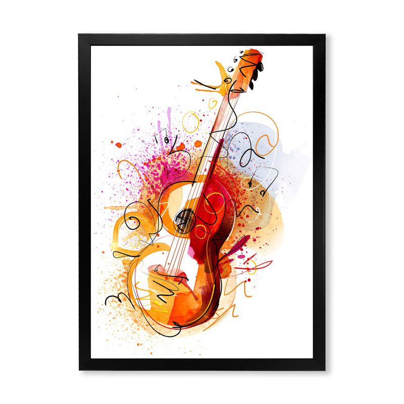 Musique, guitare, dessin abstrait - peinture, Cadre photo noir, H 20 po x l 12 po x P 1 po