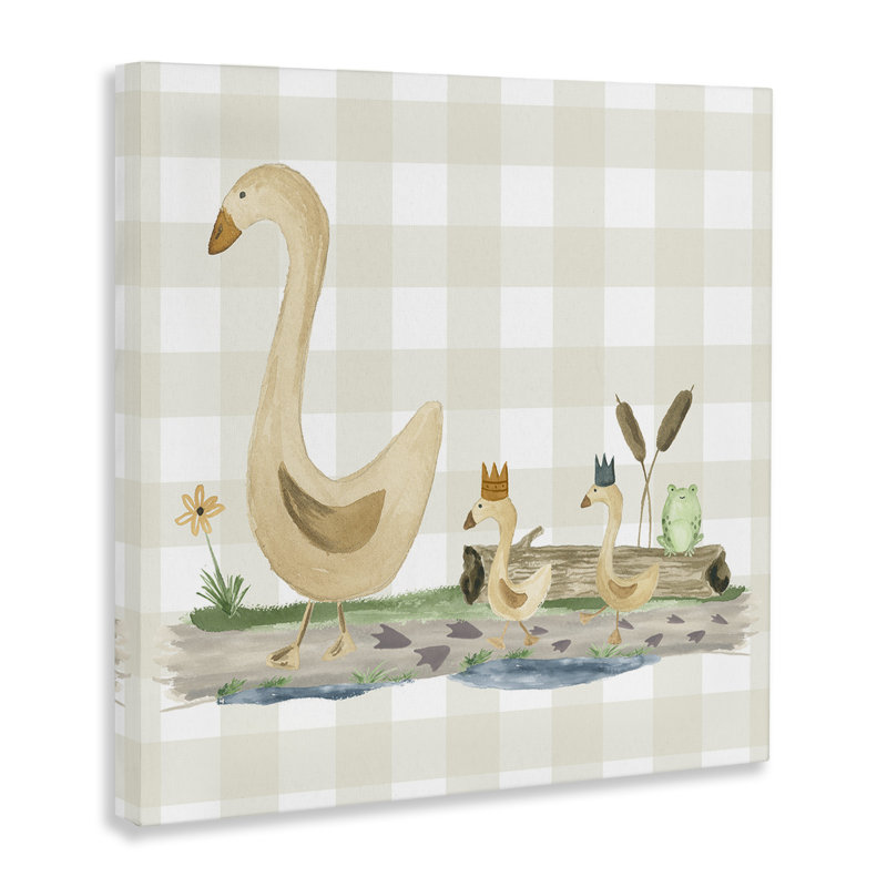 «Ducks on Yellow Plaid Canvas» par Lucille Price, H 17 po x l 17 po