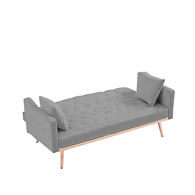 Canapé-lit en velours 64,9 po Tavianna, Velours gris