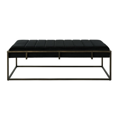 Upholstered Velvet Bench, Black With Modern Brass Finish - Metal Frame, Comfortable Seating, 16 In Height Bench And Design, Fabric Upholstery, Height, 49 Depth