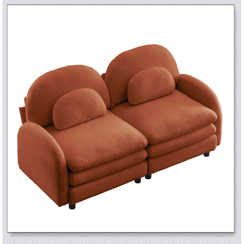 Canapé deux places modulable 2 places en tissu Teddy doux comme un nuage, dossier et accoudoirs incurvés avec soutien lombaire, coussin double couche
