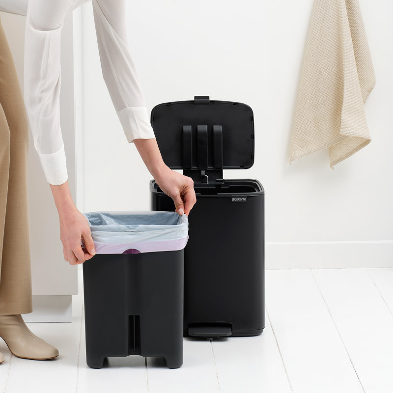 Brabantia Bo Pedal Bin, Matt Black, 12 L, 36.9cm H x 29.2cm W x 26.3cm D