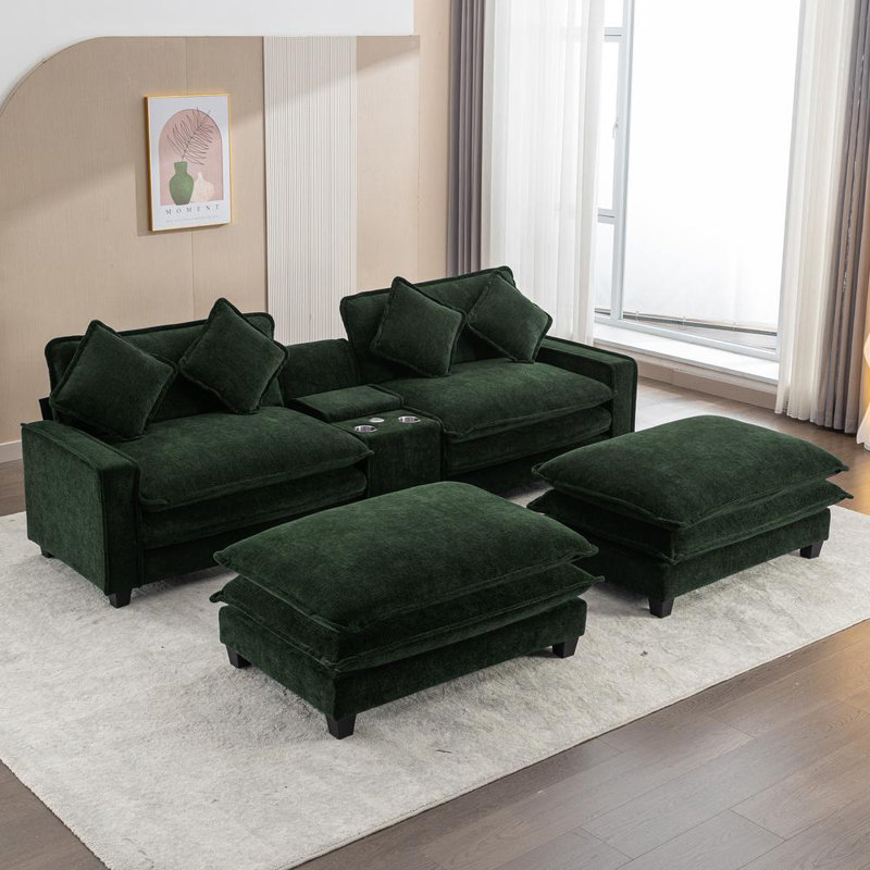 Cythina Upholstered Sectional, Dark Green Chenille/Polyester Blend