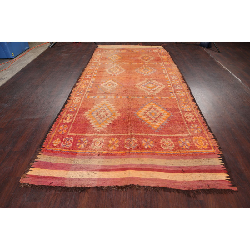 Tapis de couloir en Tapis décoratif laine orange marocain de conception unique 5 pi 5 po x 11 pi 11 po noué à la main