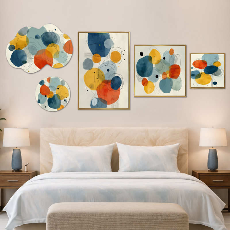 «Minimalist Meditation Stone Collage - Blue Abstract Wall Decor», ensemble de 5 reproductions d'art sur toile encadrées (100 po x 40 po)