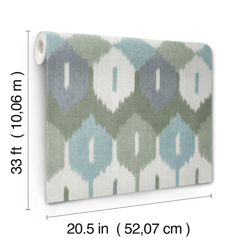 Abilene Apricot Ikat Wallpaper, Green