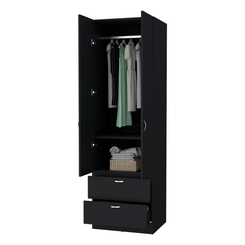 Armoire 2 tiroirs blanche 2 tiroirs, Noir, H 76,8 po x l 23,3 po x P 19,5 po