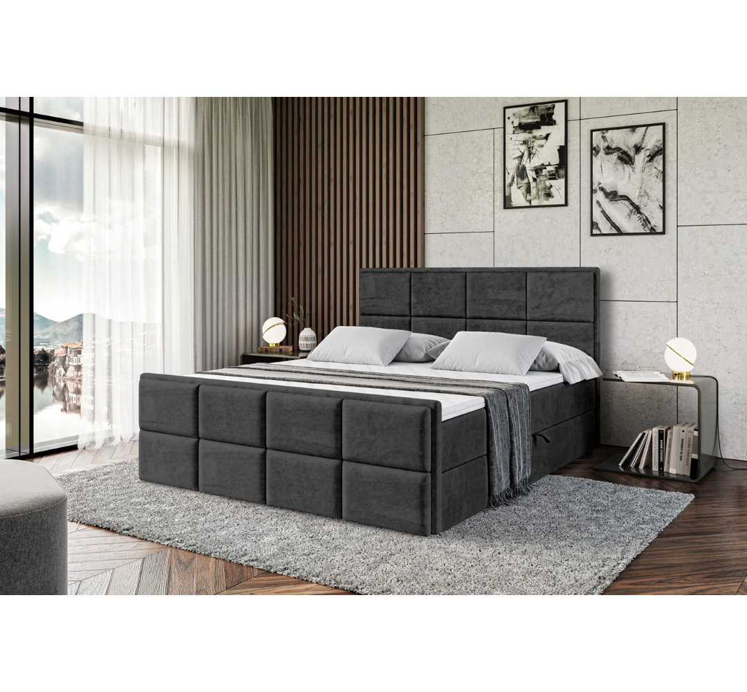 Boxspringbett mit H4 Multipocket-Matratze, Bettkasten und Topper