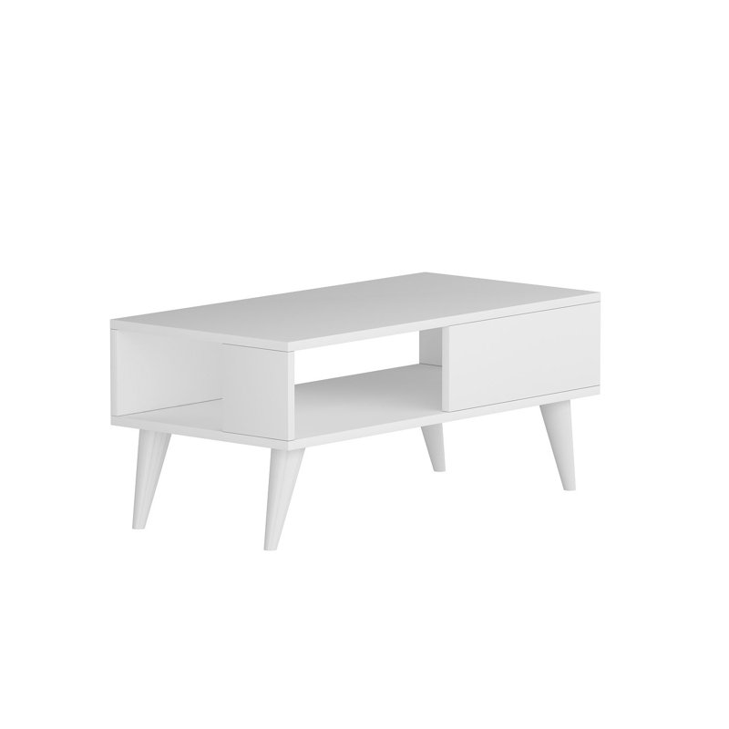Table basse à 4 pieds avec rangement, Blanc, Blanc