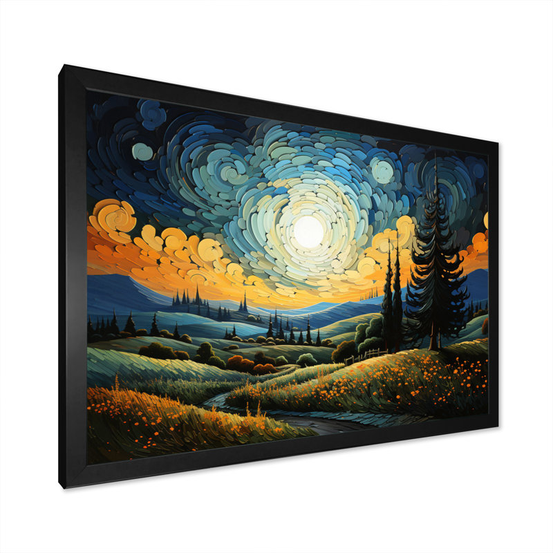 «Vangogh The Swaying Cypress III», encadrée sur toile par Vincent Van Gogh, peinture, Cadre noir