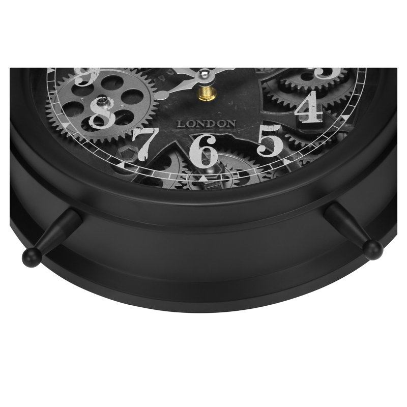 Horloge de table ronde de 12 pouces avec mécanisme de déplacement en finition noire