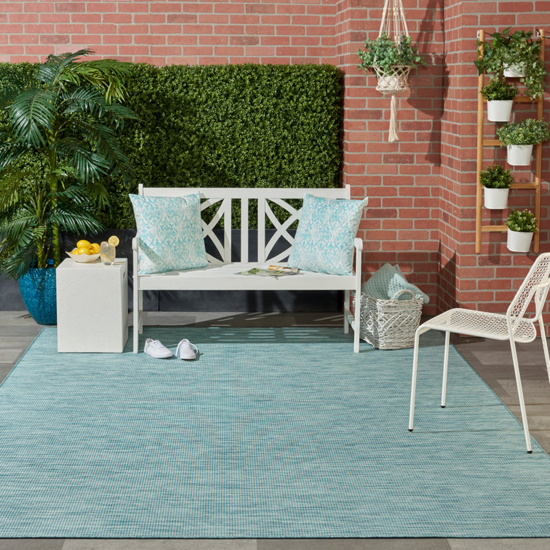 Tapis terre cuite intérieur / extérieur Lillehammer, Rectangle 6 pi x 9 pi, Bleu turquoise