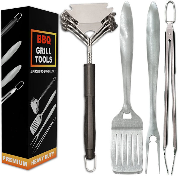 Grill Tools - 4-Piece Heavy Duty BBQ Grill Tools Set