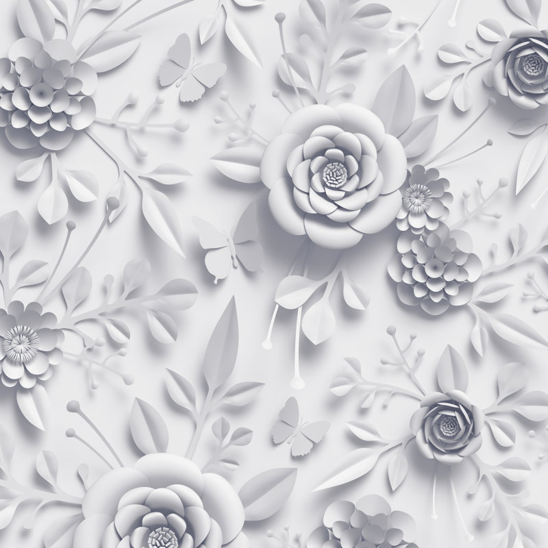 3D Rendering, White Paper Flowers - Wrapped Canvas Print, 30.48cm H x 30.48cm W