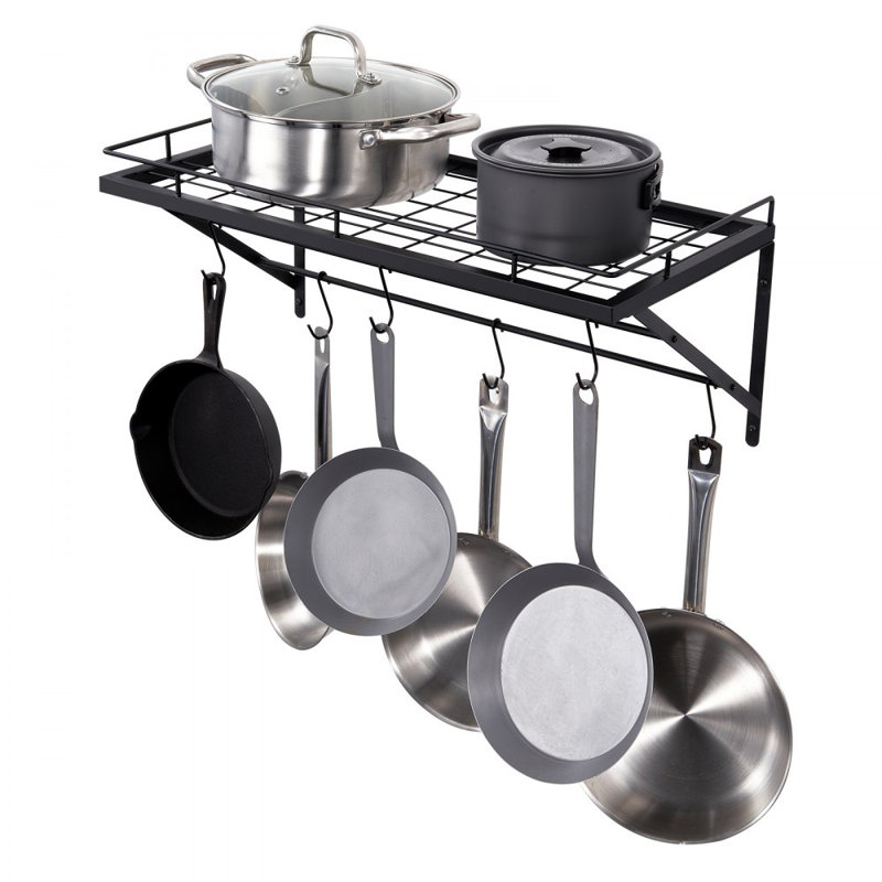 Pot Rack Wall Mounted, 24 inch Pot and Pan Hanging Rack, Pot and Pan Hanger with 12 S Hooks