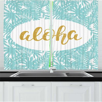 2 Piece Ambesonne Aloha Wording with Palm Tree Leaves Hawaiian Language Vacation Spot Kitchen Curtain Set -  East Urban Home, AADC03A93DFD4143B931F894436DED0D