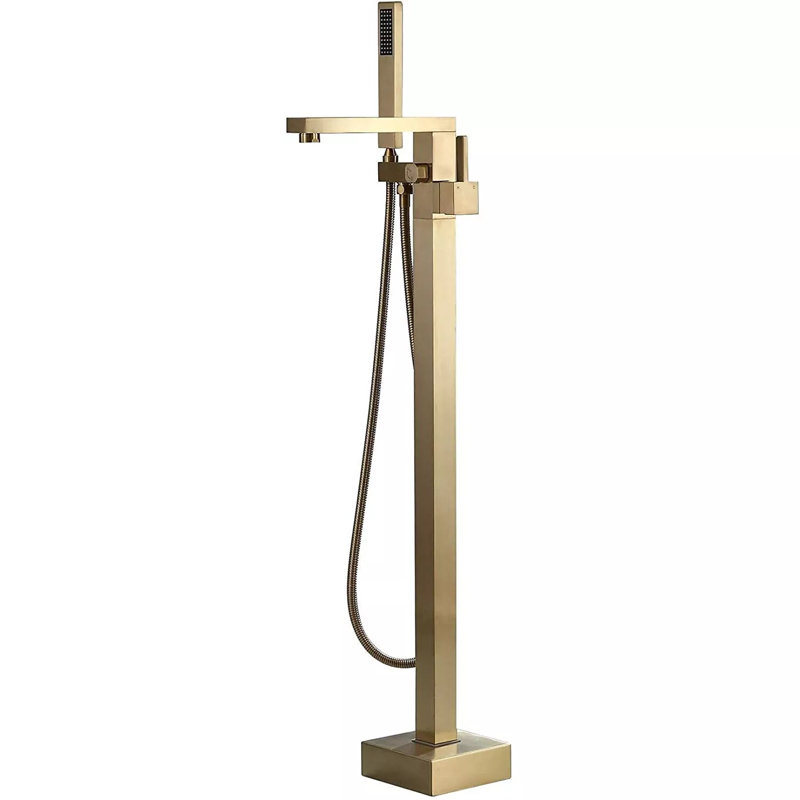 Robinet de baignoire autoportant Robinet de baignoire à fixation au sol Robinet pour salle de bain à poignée simple en laiton avec douche à main