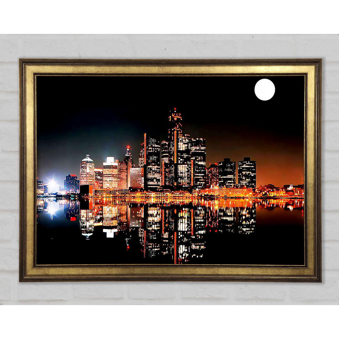 City Moonlit Reflections - Einzelner Bilderrahmen Kunstdrucke auf Holz