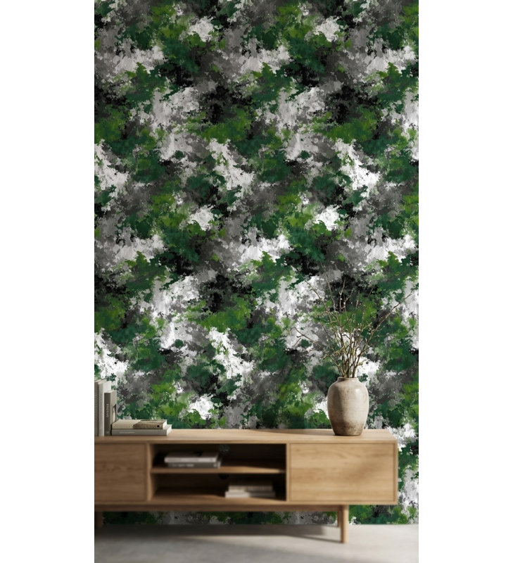Papier peint à motif abstrait camouflage vert