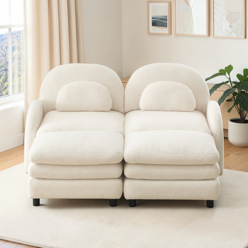Canapé 2 places en tissu Geneveve Teddy, Blanc beige