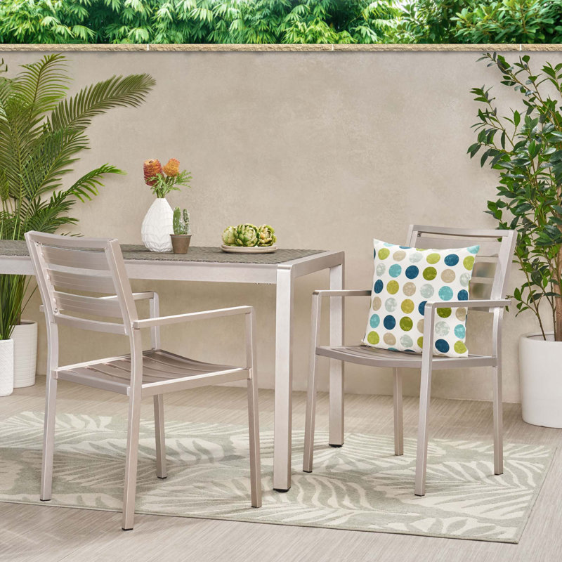Chaise de salle à manger d'extérieur moderne en aluminium (ensemble de 2)