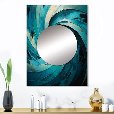 Timone bleu sarcelle Majestic Motion II - abstrait spirales murales uniques, miroir bleu, art imprimé en métal