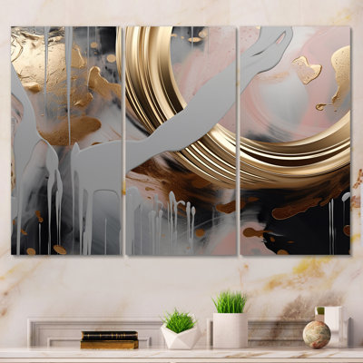Abstrait abstrait doré et rose Infinity Rivers II - encre liquide, art mural abstrait