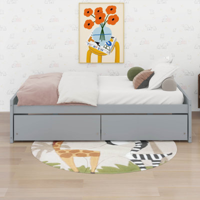Twin Size Wood Platform Bed Frame With 2 Drawers, Wooden Platform Bed