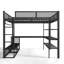 Grand lit mezzanine en métal avec tringle à vêtements et bureau avec tablettes de rangement, noir