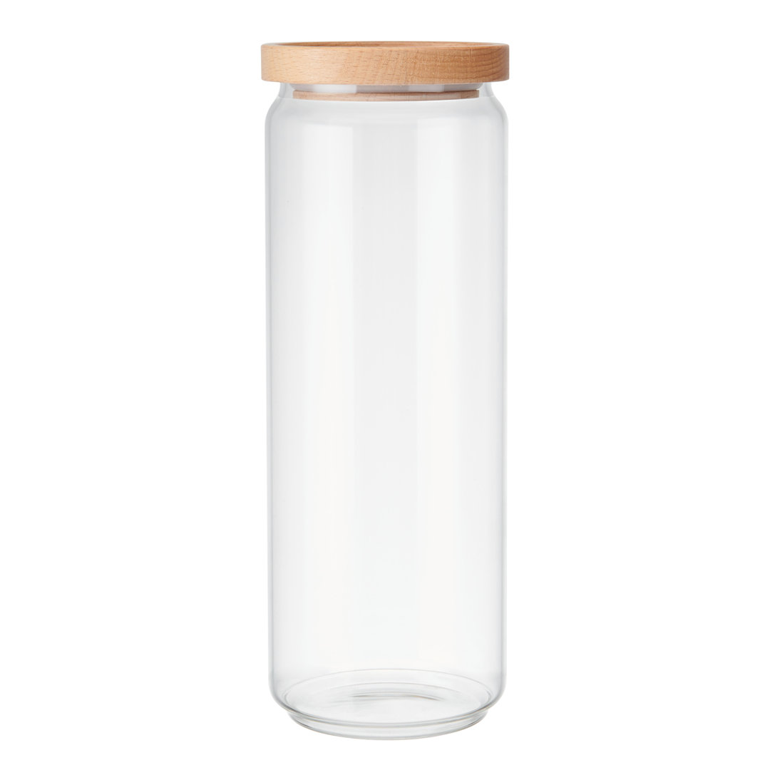 KitchenCraft Idilica Glass Storage Jar with Beechwood Lid, 1000ml