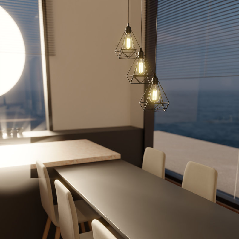 Ailsun 1 - Matte Black Cluster Pendant Light – Industrial Ceiling Lampshade with E27 Bulb Holder for Kitchen