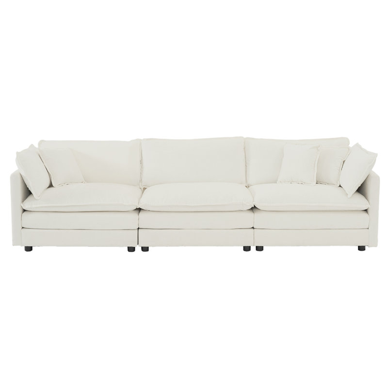 Canapé modulaire en U avec repose-pieds réversible, Chenille blanche