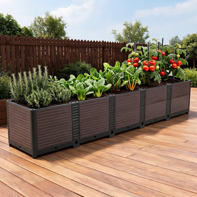Modular Raised Garden Bed with Legs – 5-Unit Elevated Planter Box– Sturdy PP Construction, Self-Watering with Drainage Plugs – For Patio, Balcony, Backyard, Growing Vegetables, Flowers, Herbs