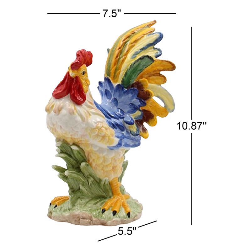 Figurine coq fine en céramique fine - H 10 7/8 po