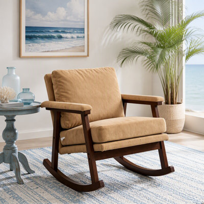 Chaise d'appoint Mid-Century moderne, chaise berçante avec structure en bois, chaises de salon rembourrées, fauteuil de lecture pour véranda de chambre à coucher