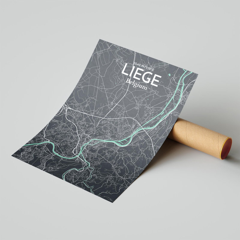 «Liege City Map», impression, Vert / gris, H 24 po x l 18 po