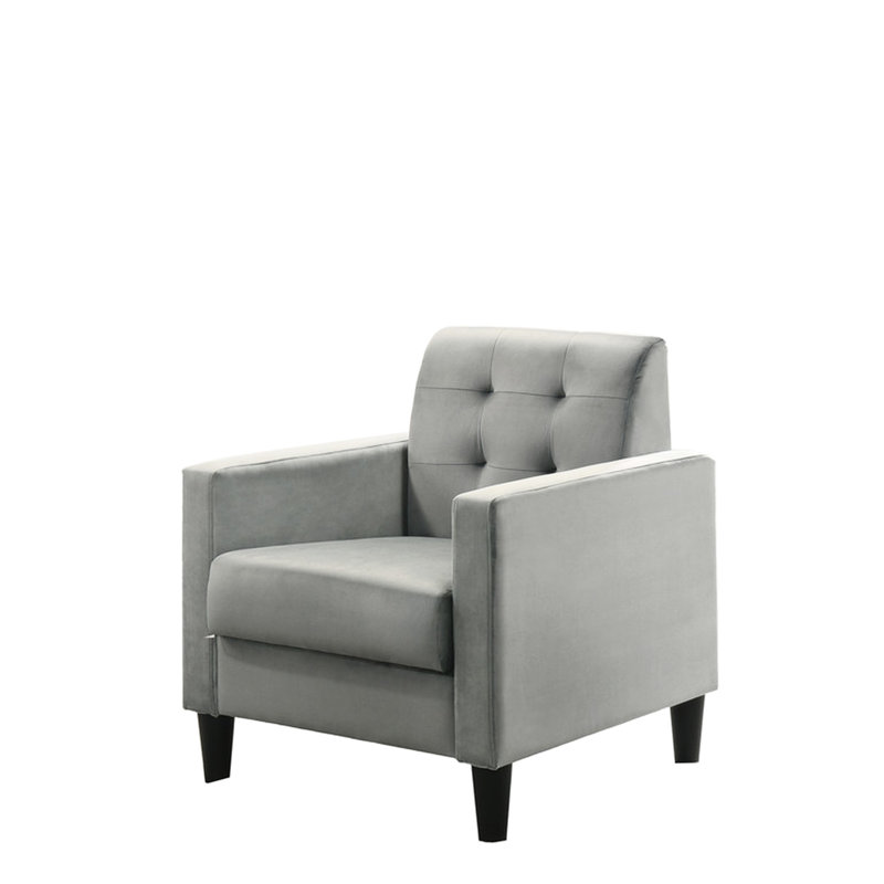 Fauteuil 27,5 po en velours gris avec assise à accoudoirs carrés