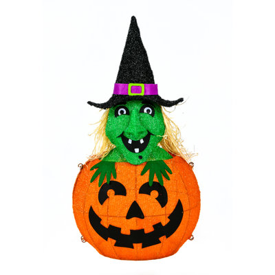 28" Halloween Pre-Lit Pumpkin and Witch