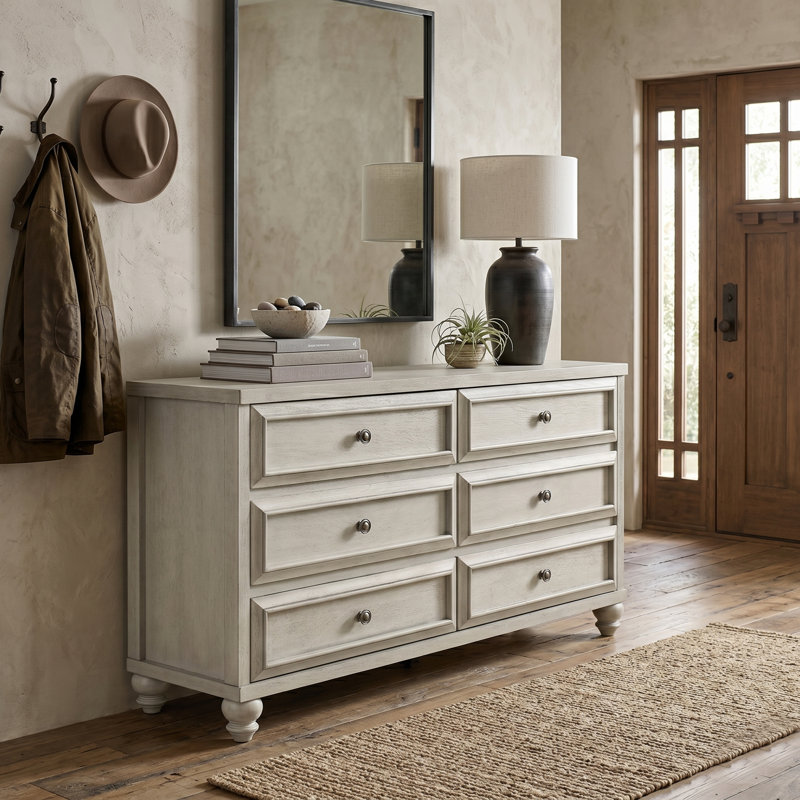 Commode double 6 tiroirs Caskey, Blanc antique