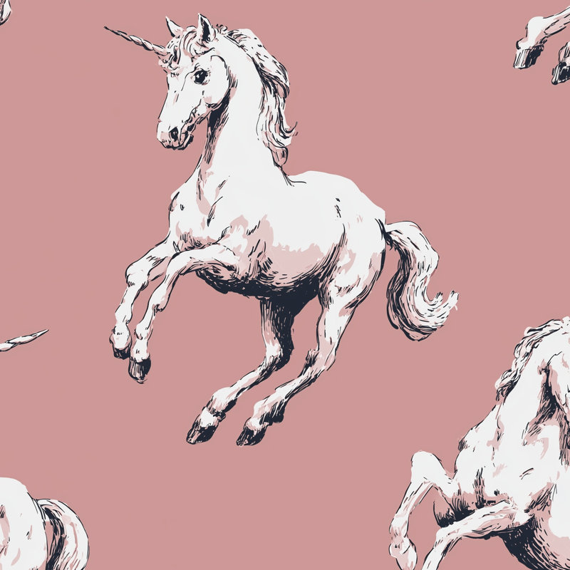 Papier peint licorne amovible rétro rose, Non tissé, non collé
