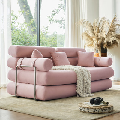 Canapé-lit modulaire convertible en forme de L, tissu chenille rose adapté aux animaux de compagnie, mousse à haute densité 4 couches, canapé-lit moderne pour le salon