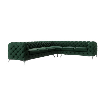 Chesterfield Corner Sofa L-Shape Bixby with Silver Metal Legs