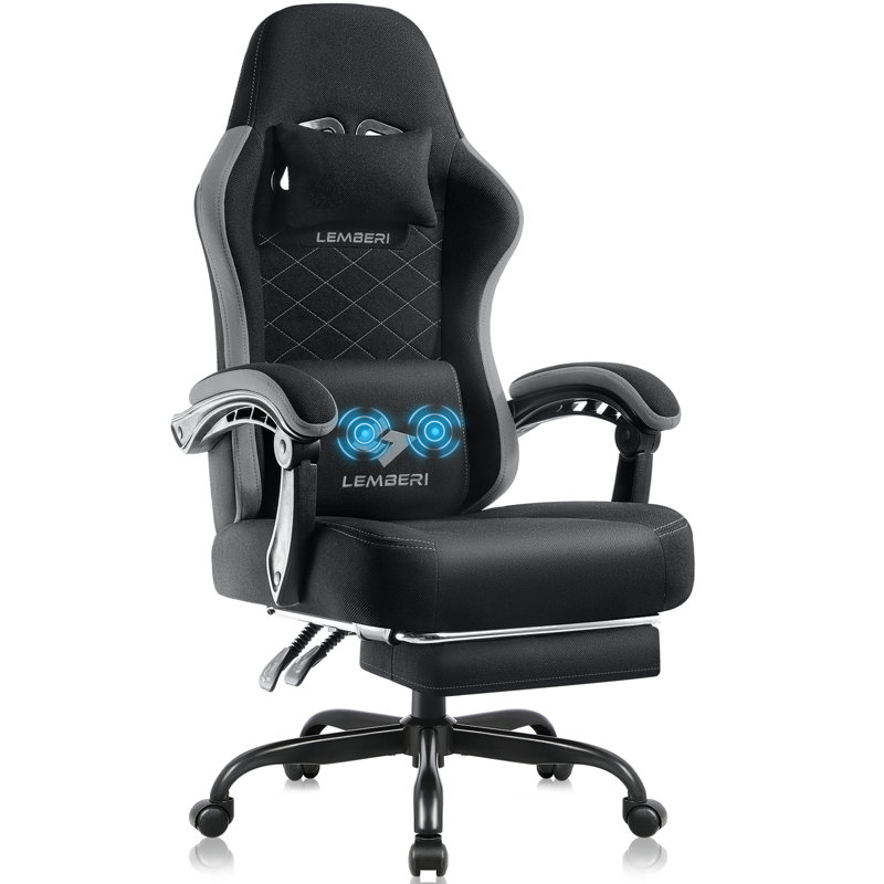 Gaming Chair With Footrest, Racing Style Computer Gamer Chair With Headrest And Lumbar Support, Black