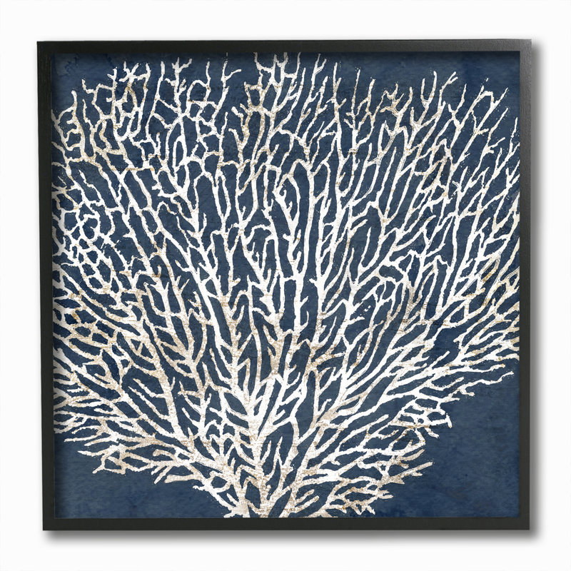 « sea corail ocean life silhouette white blue », impression, Giclée encadrée noir minuit, H 12 po x l 12 po x P 1,5 po