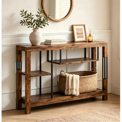 Console rétro en bois de 47 pouces avec structure en métal, canapé industriel pour le hall d'entrée, le couloir et le salon, brun
