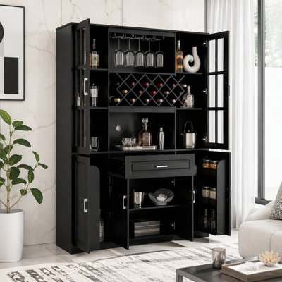Grande armoire à vin avec porte-bouteilles, porte-verres, tiroir et tablettes réglables
