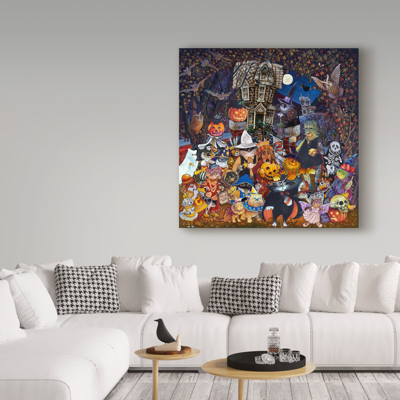 Kellene «Cats and Dogs Halloween», reproduction de peinture acrylique sur toile tendue, H 18 po x l 18 po