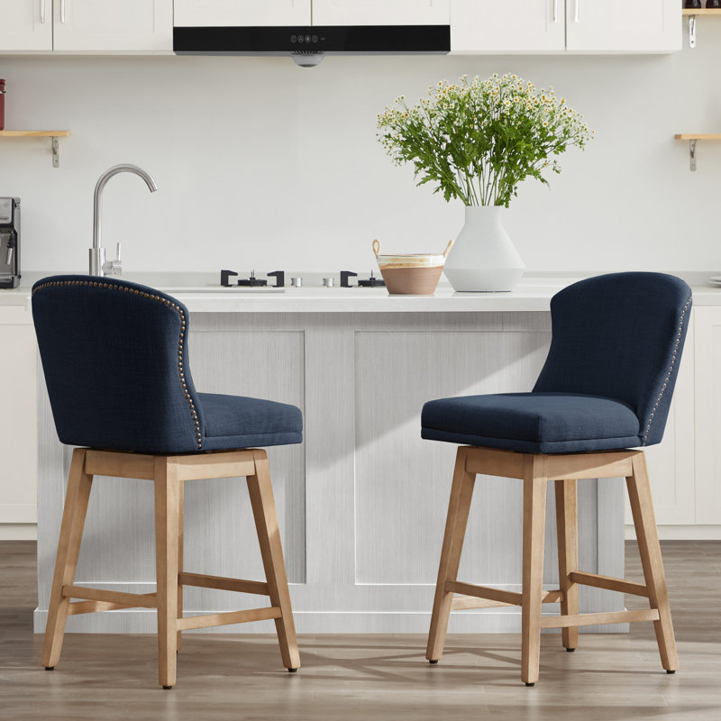 Tabouret de comptoir pivotant 26 po Azena, Polyester - bleu insigne, Brun clair
