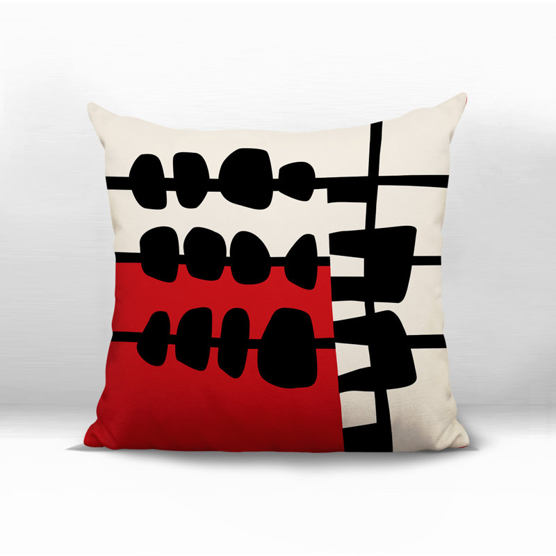 Oreiller carré réversible intérieur / extérieur Dola, H 19 po x l 19 po, Rouge / noir / blanc cassé abstrait