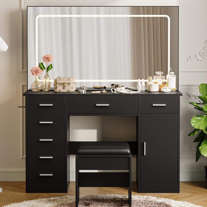 Coiffeuse lumineuse avec fauteuil, Noir
